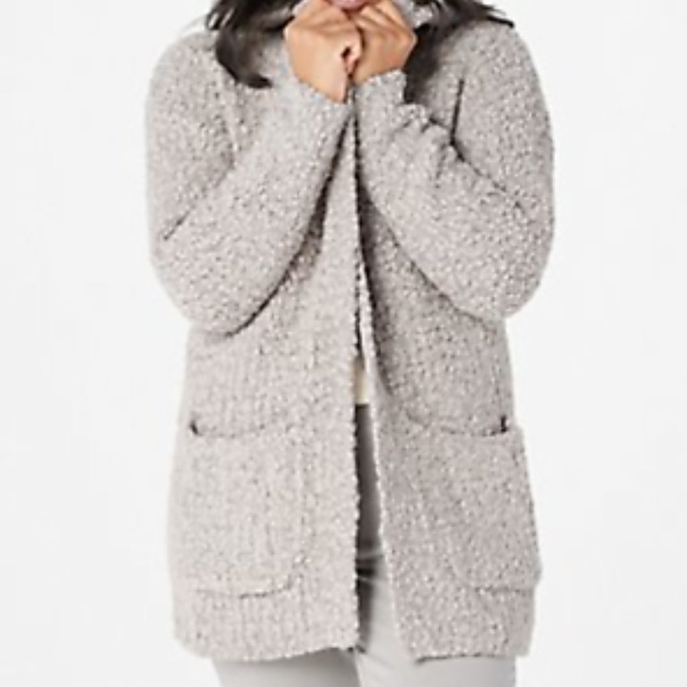 Barefoot Dreams,Boucle Hooded Cardi Beach Rock, SM